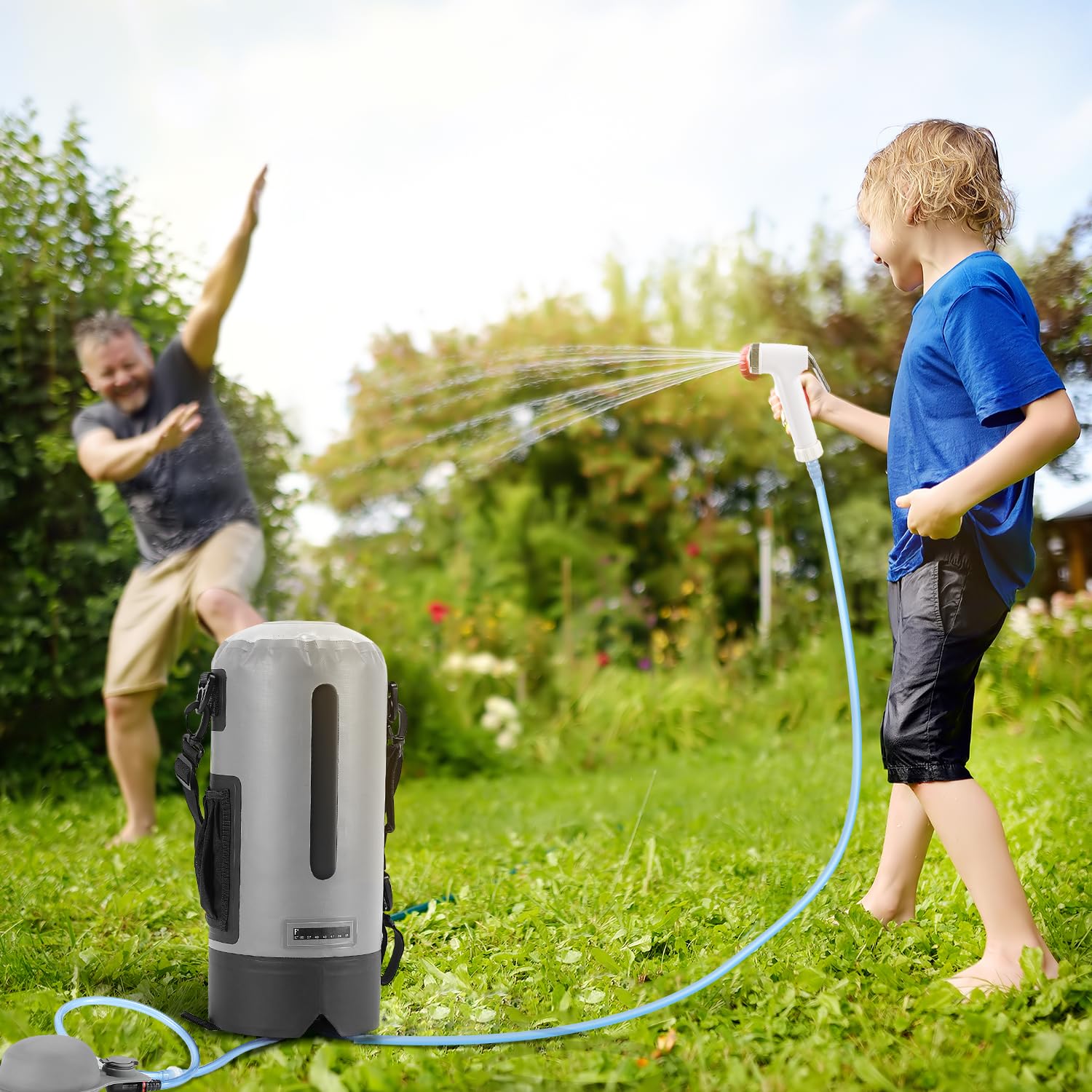 Jopassy Campingdusche 12L tragbare Outdoor Dusche mit Fußpumpe Temperaturanzeige