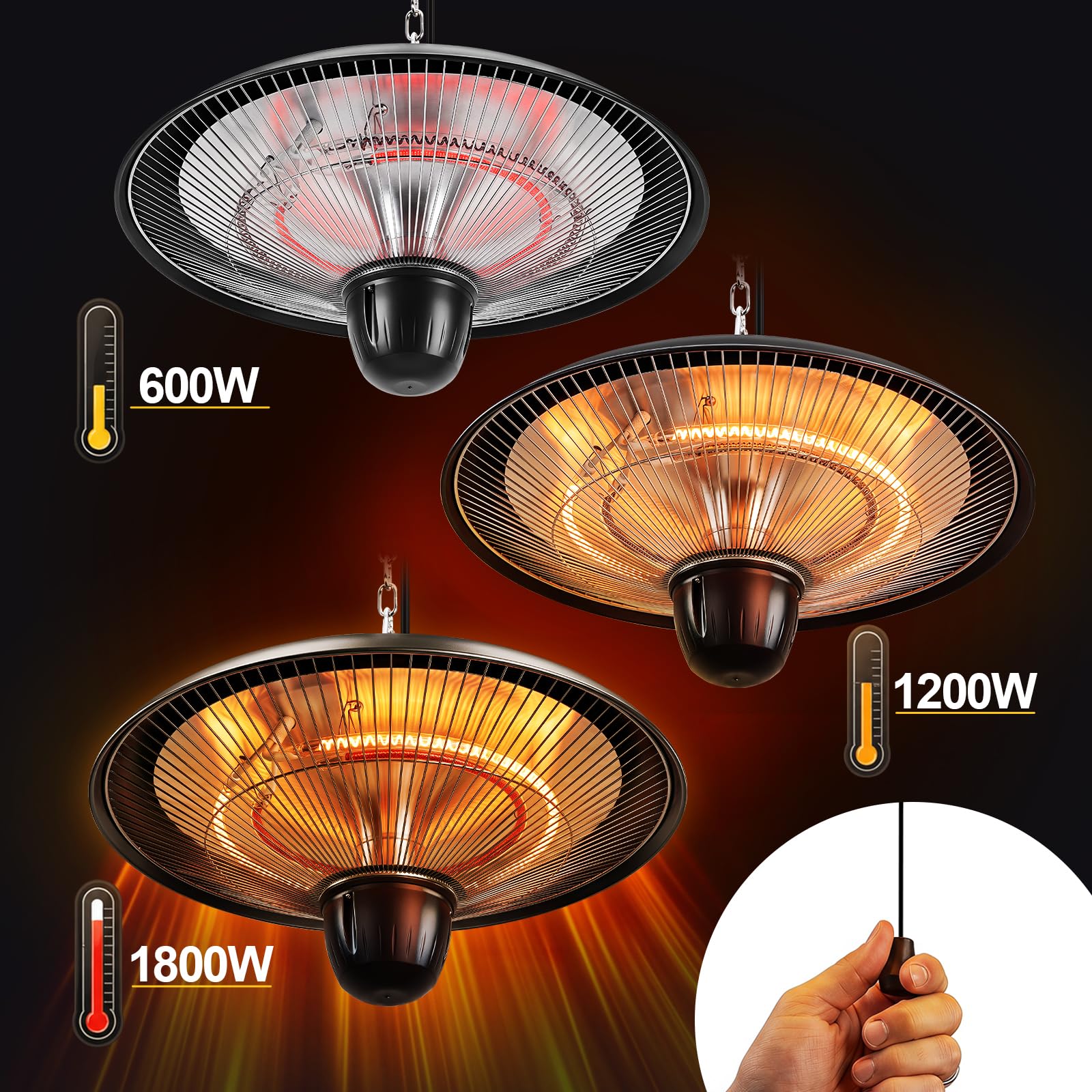 Jopassy Hängeheizstrahler 1800W Infrarot IP55 mit Zugschalter für Terrasse Balkon