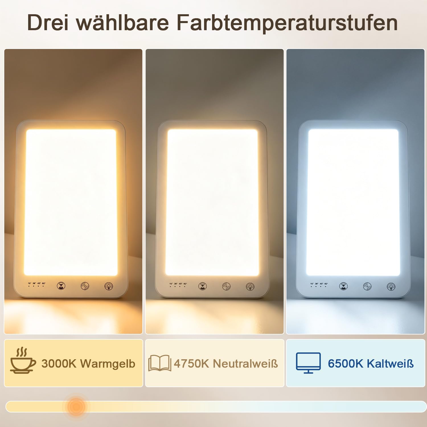 Jopassy Tageslichtlampe 10000 Lux mit 3 Farbtemperaturen 5 Helligkeitsstufen und Timer