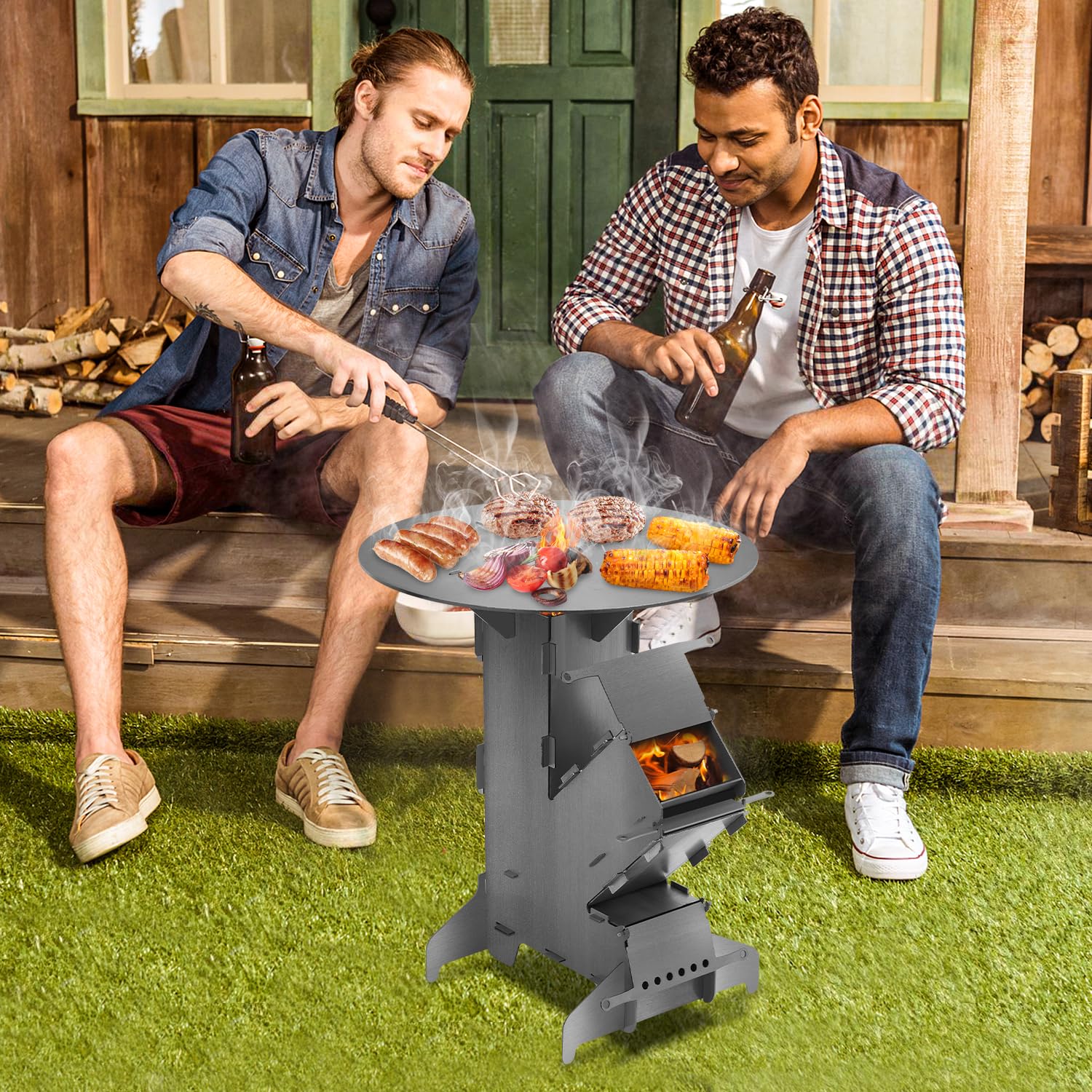 Jopassy Raketenofen 34x57 cm mit Grillplatte Outdoor BBQ