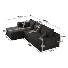 Jopassy Ecksofa mit Chaiselongue 241 x 151 x 58 cm, 2-Sitzer Sofa ohne Montage