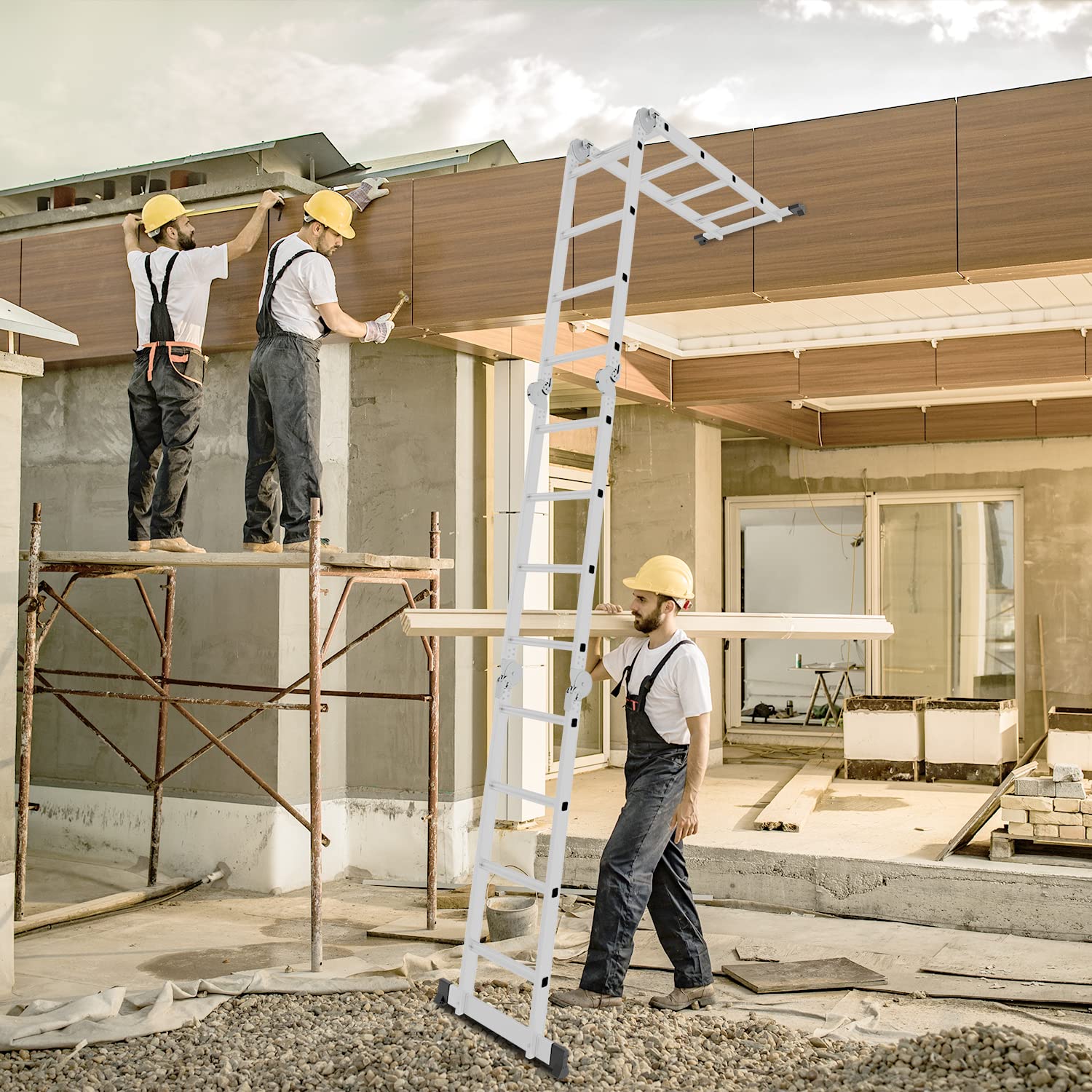 Jopassy Mehrzweckleiter Aluminium Klappleiter 7 in 1 mit Arbeitsplattform