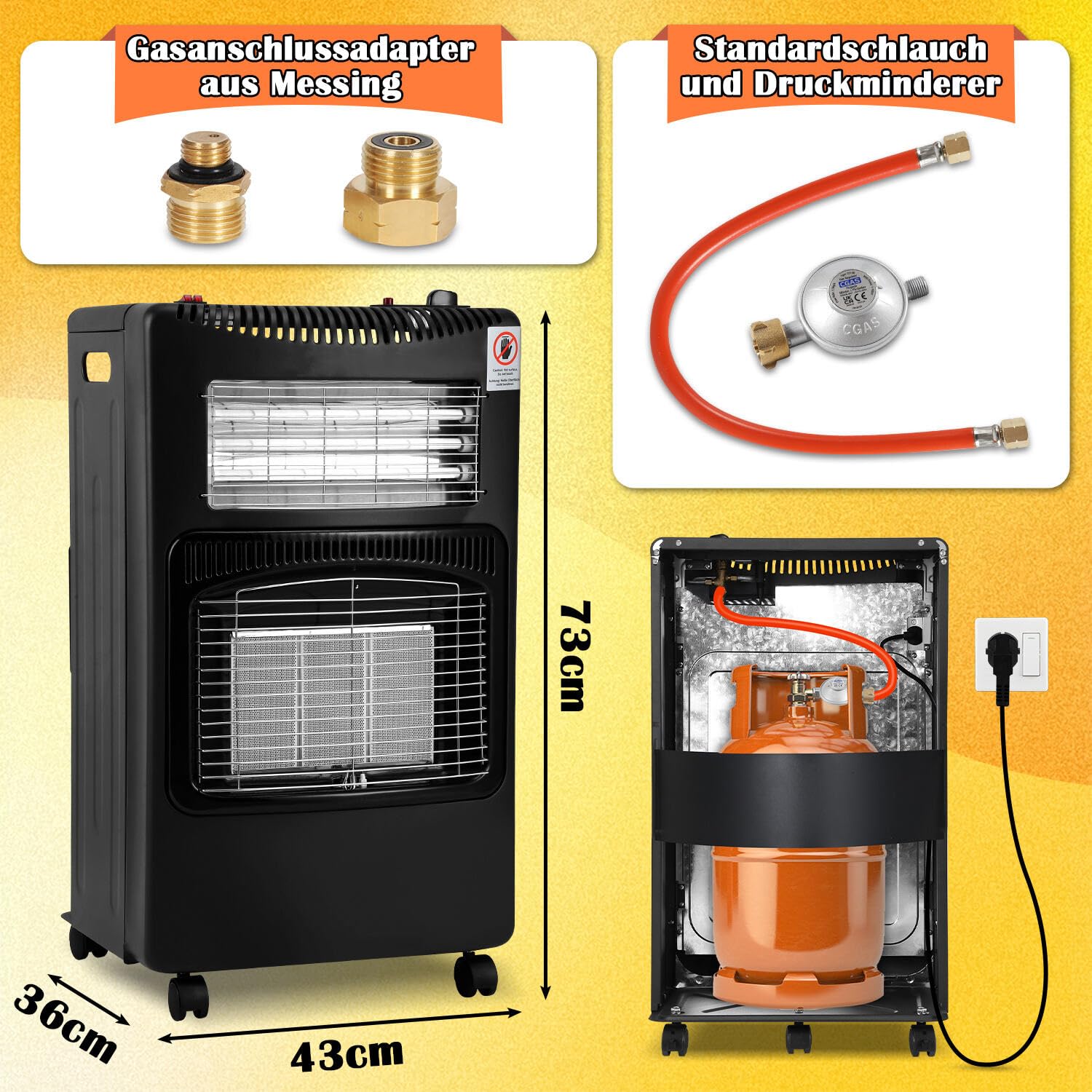 Jopassy Gasheizer 4200W mit Elektroheizung 1260W für Propan Butan bis 15 kg