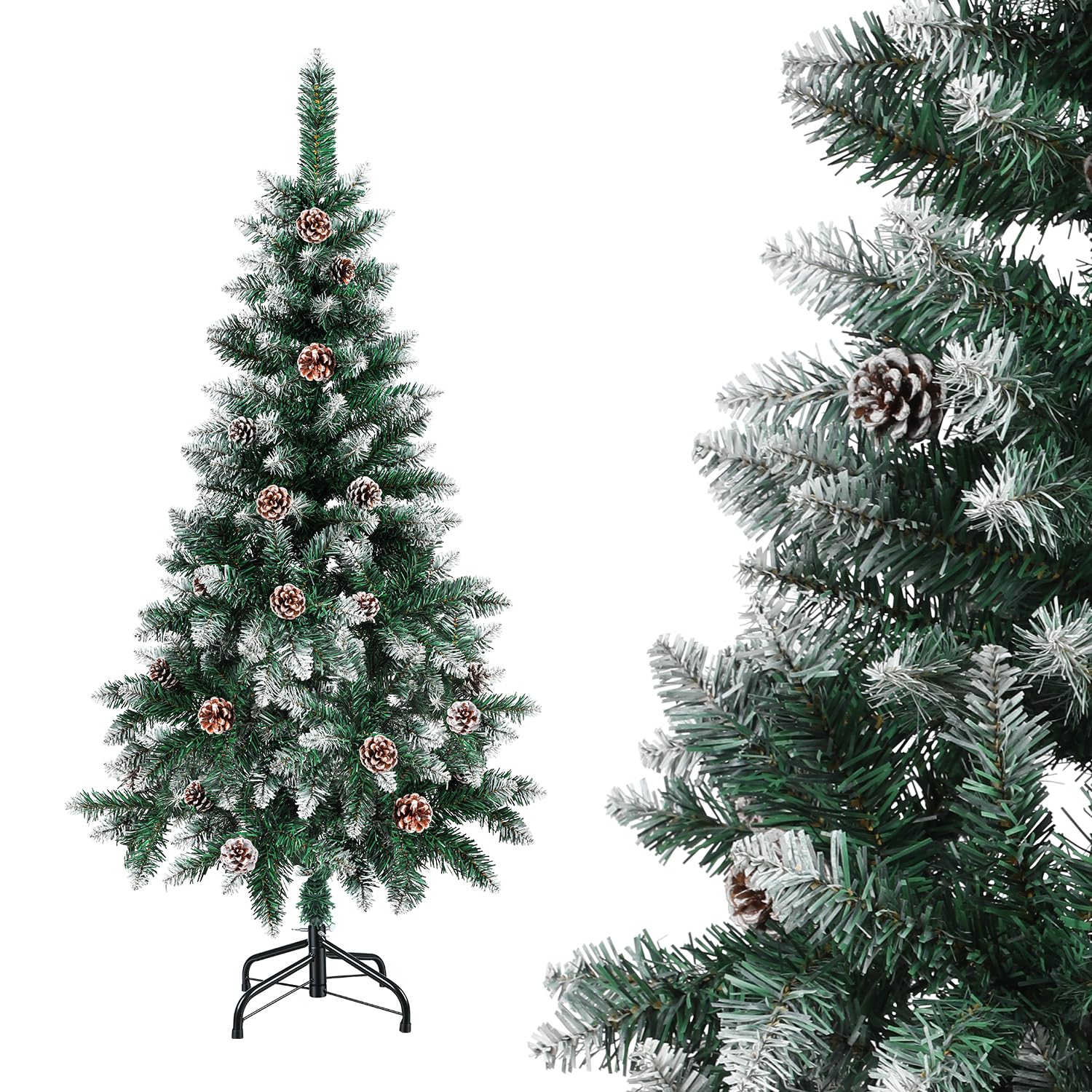 Jopassy Künstlicher Weihnachtsbaum 120–210 cm mit Tannenzapfen und Schneespitzen