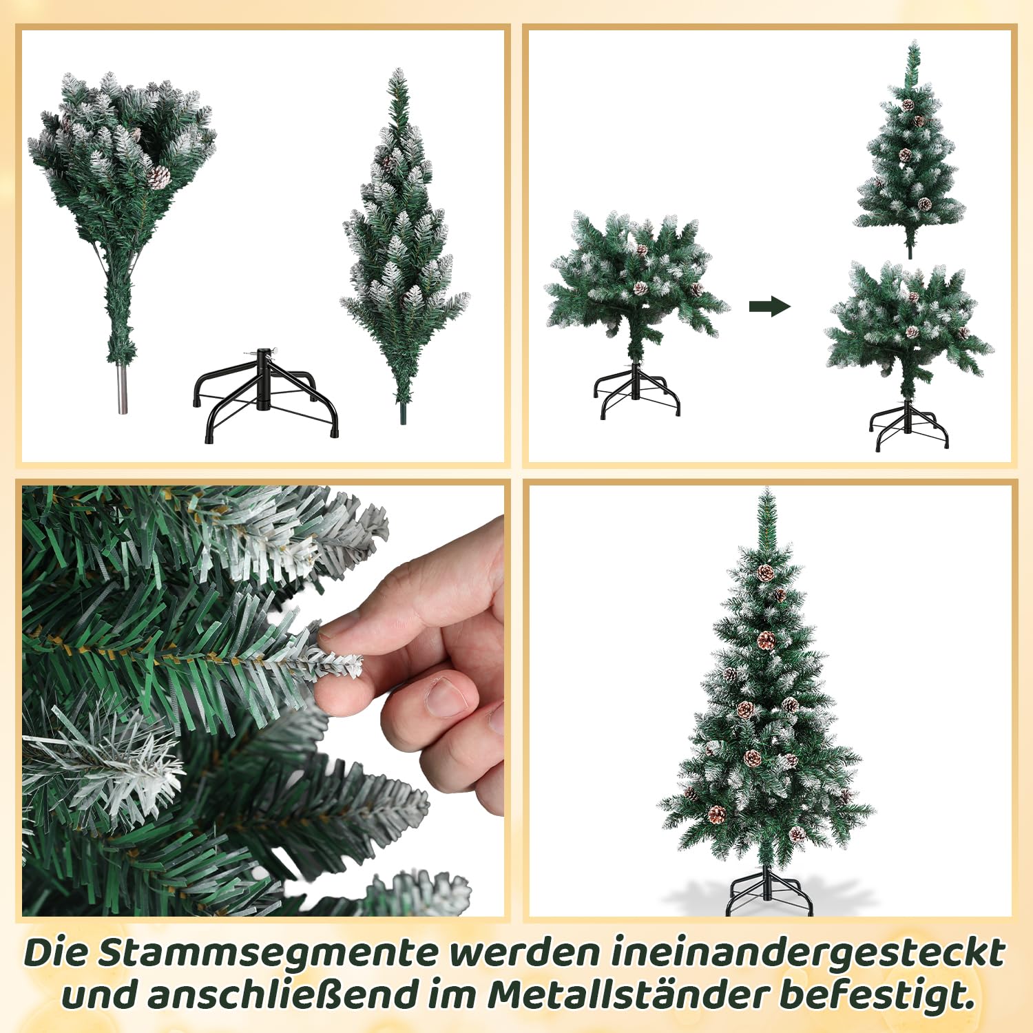 Jopassy Künstlicher Weihnachtsbaum 120–210 cm mit Tannenzapfen und Schneespitzen