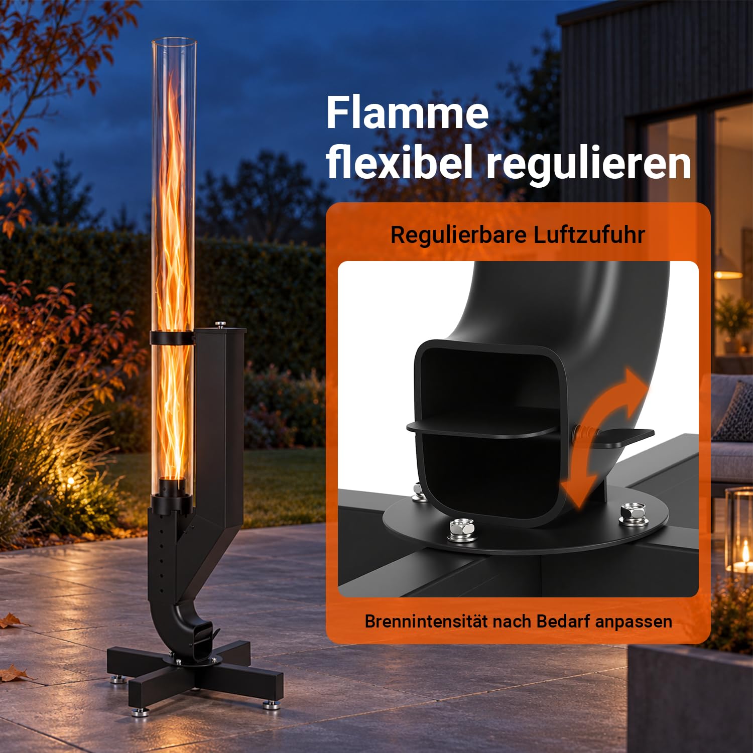 Jopassy Pelletfackel 138 cm mit Borosilikatglas für Garten und Terrasse