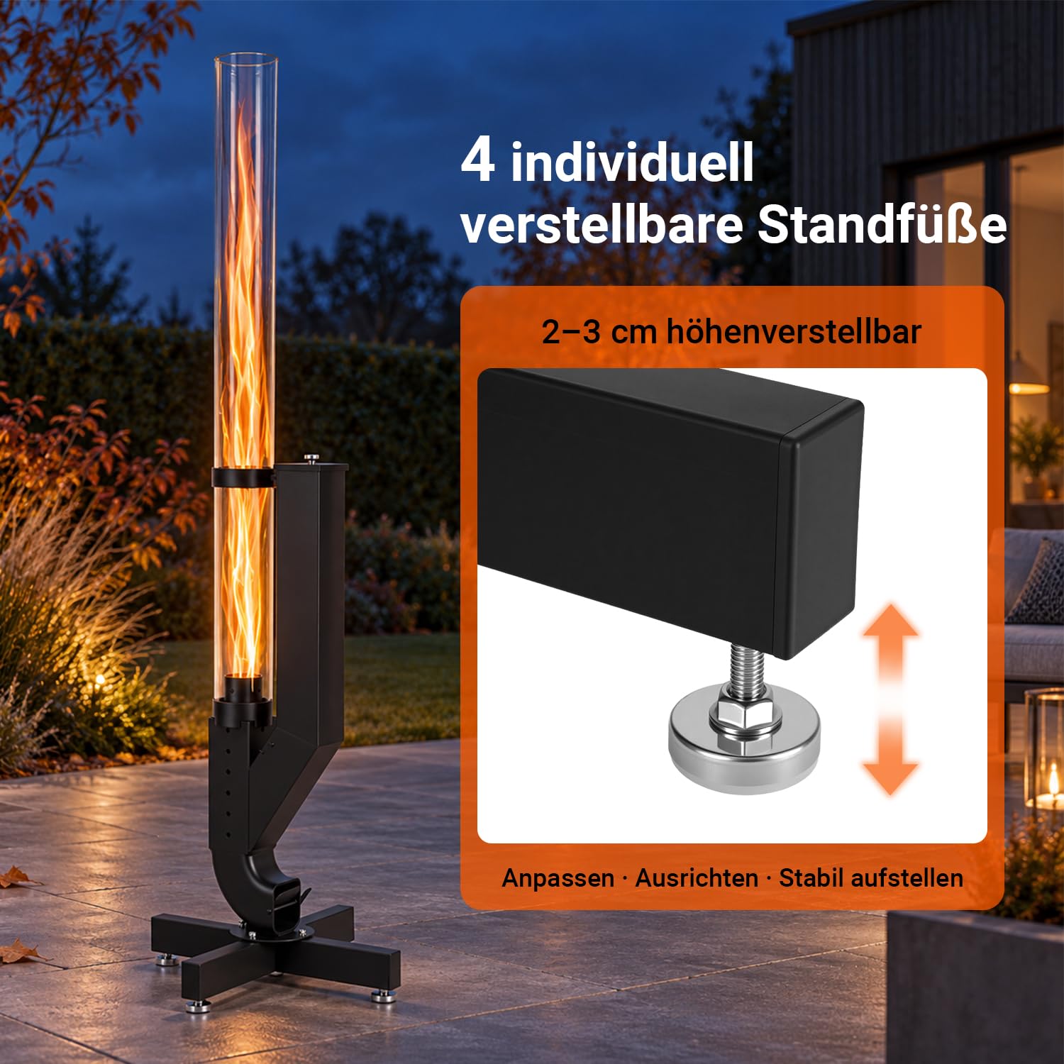 Jopassy Pelletfackel 138 cm mit Borosilikatglas für Garten und Terrasse