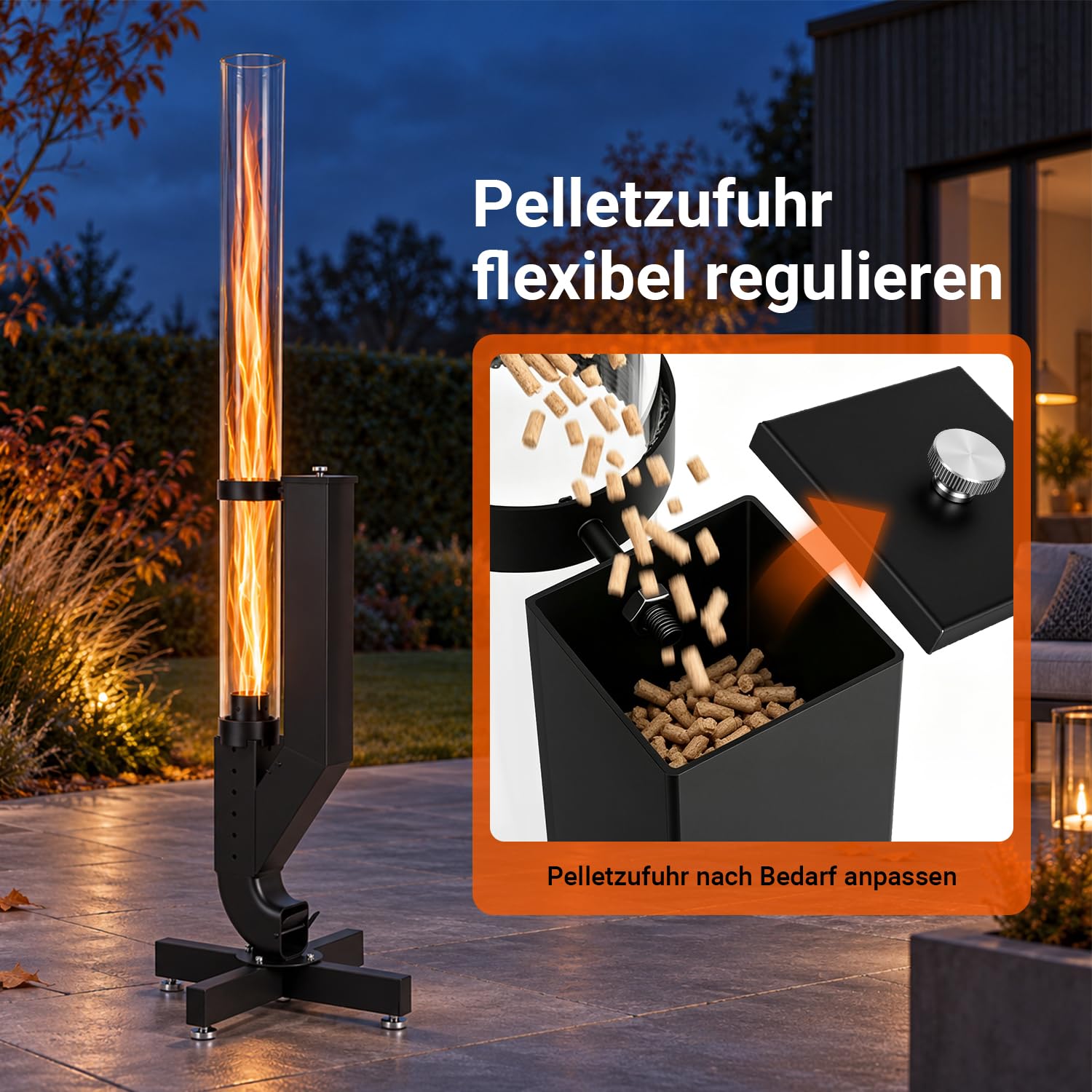 Jopassy Pelletfackel 138 cm mit Borosilikatglas für Garten und Terrasse