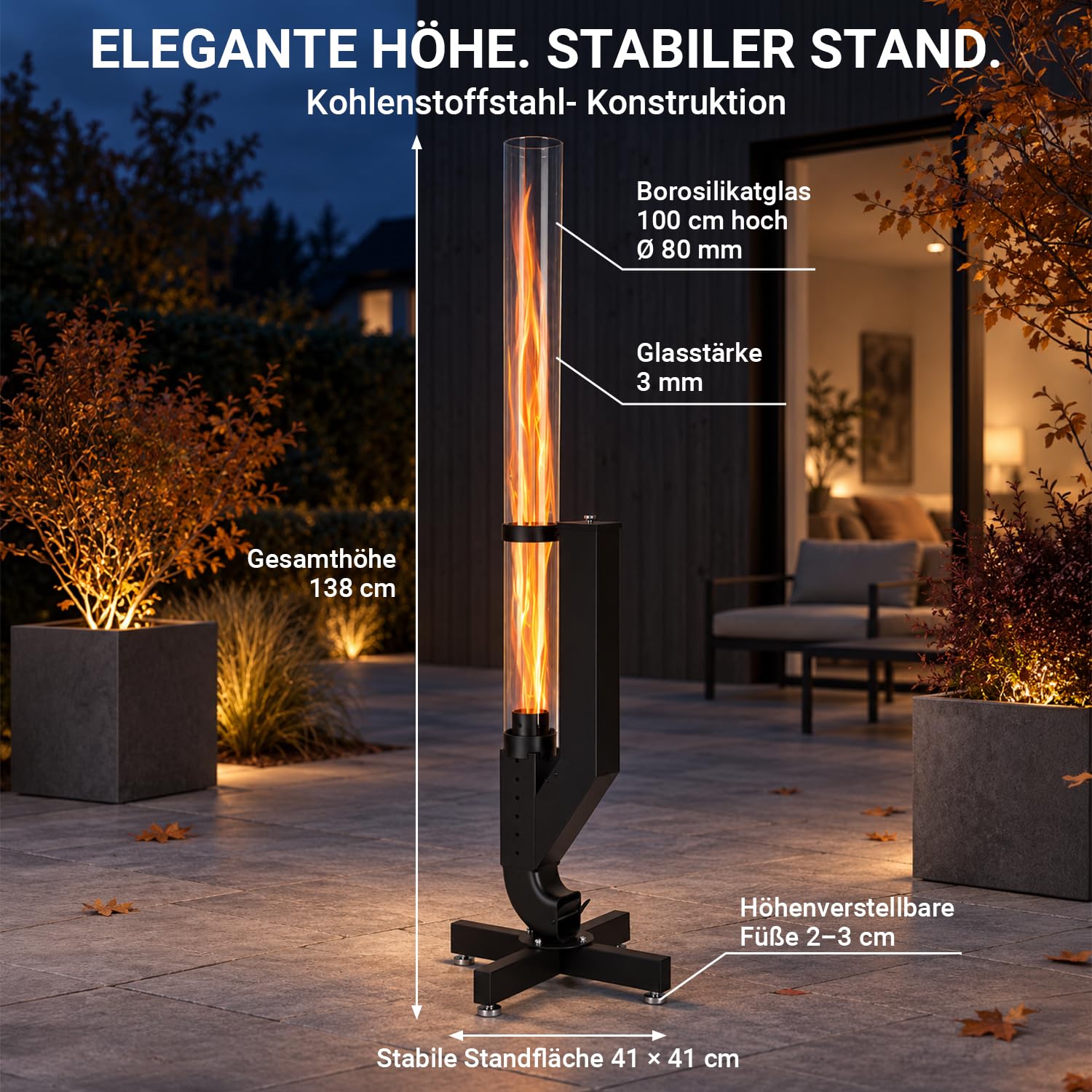 Jopassy Pelletfackel 138 cm mit Borosilikatglas für Garten und Terrasse