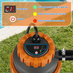 Jopassy Poolheizung elektrisch 3 kW, Pool Heizung bis 45 °C, mit Digitalanzeige & FI-Schutz, Anschluss 32–38 mm, für kleine Pools, Aufstellpools & Whirlpools