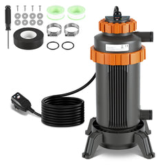 Jopassy Poolheizung elektrisch 3 kW, Pool Heizung bis 45 °C, mit Digitalanzeige & FI-Schutz, Anschluss 32–38 mm, für kleine Pools, Aufstellpools & Whirlpools