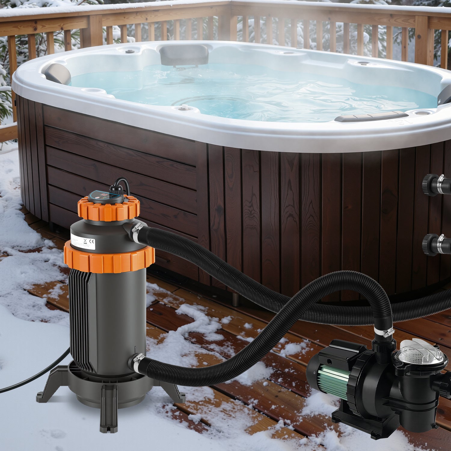 Jopassy Poolheizung elektrisch 3 kW, Pool Heizung bis 45 °C, mit Digitalanzeige & FI-Schutz, Anschluss 32–38 mm, für kleine Pools, Aufstellpools & Whirlpools