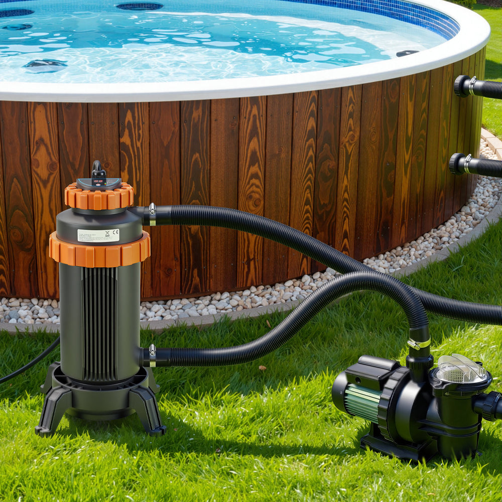 Jopassy Poolheizung elektrisch 3 kW, Pool Heizung bis 45 °C, mit Digitalanzeige & FI-Schutz, Anschluss 32–38 mm, für kleine Pools, Aufstellpools & Whirlpools