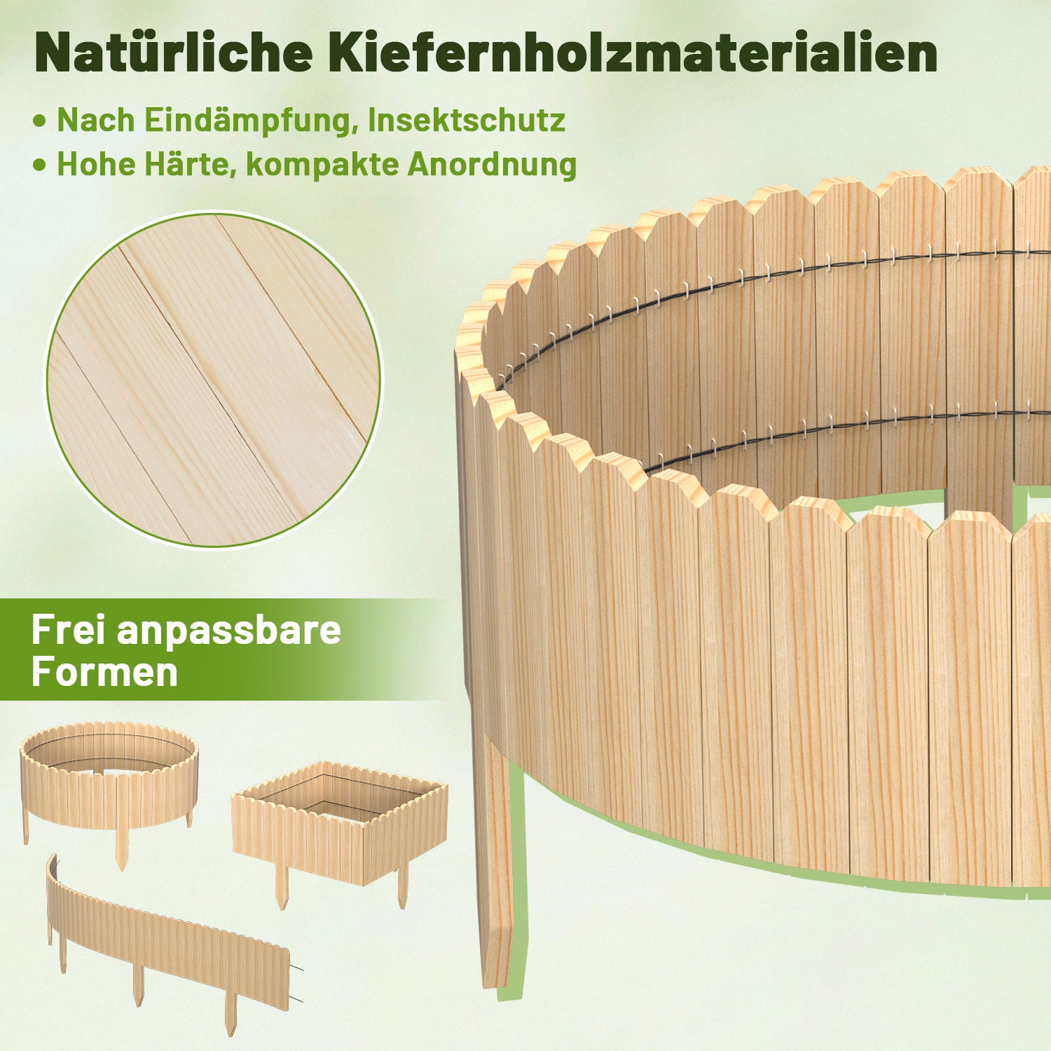 Jopassy Rasenkante Holz, Beetumrandung Flexibler, Mähkante Rollborder