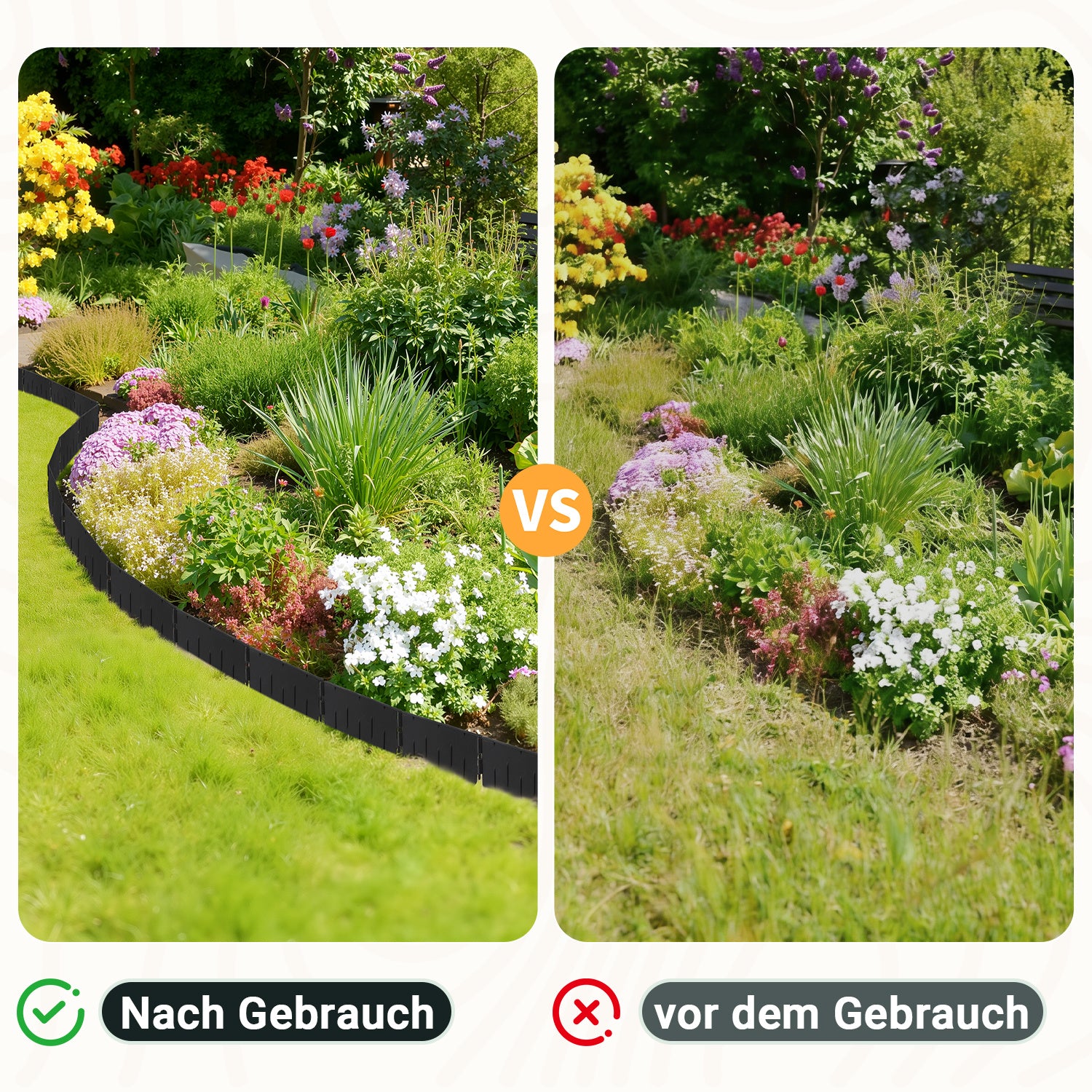 Jopassy Rasenkante aus PP-Kunststoff – flexible Beeteinfassung / Beetumrandung für Garten, Rasen & Blumenbeet, 5 m / 10 m / 20 m