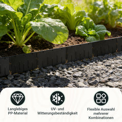 Jopassy Rasenkante aus PP-Kunststoff – flexible Beeteinfassung / Beetumrandung für Garten, Rasen & Blumenbeet, 5 m / 10 m / 20 m