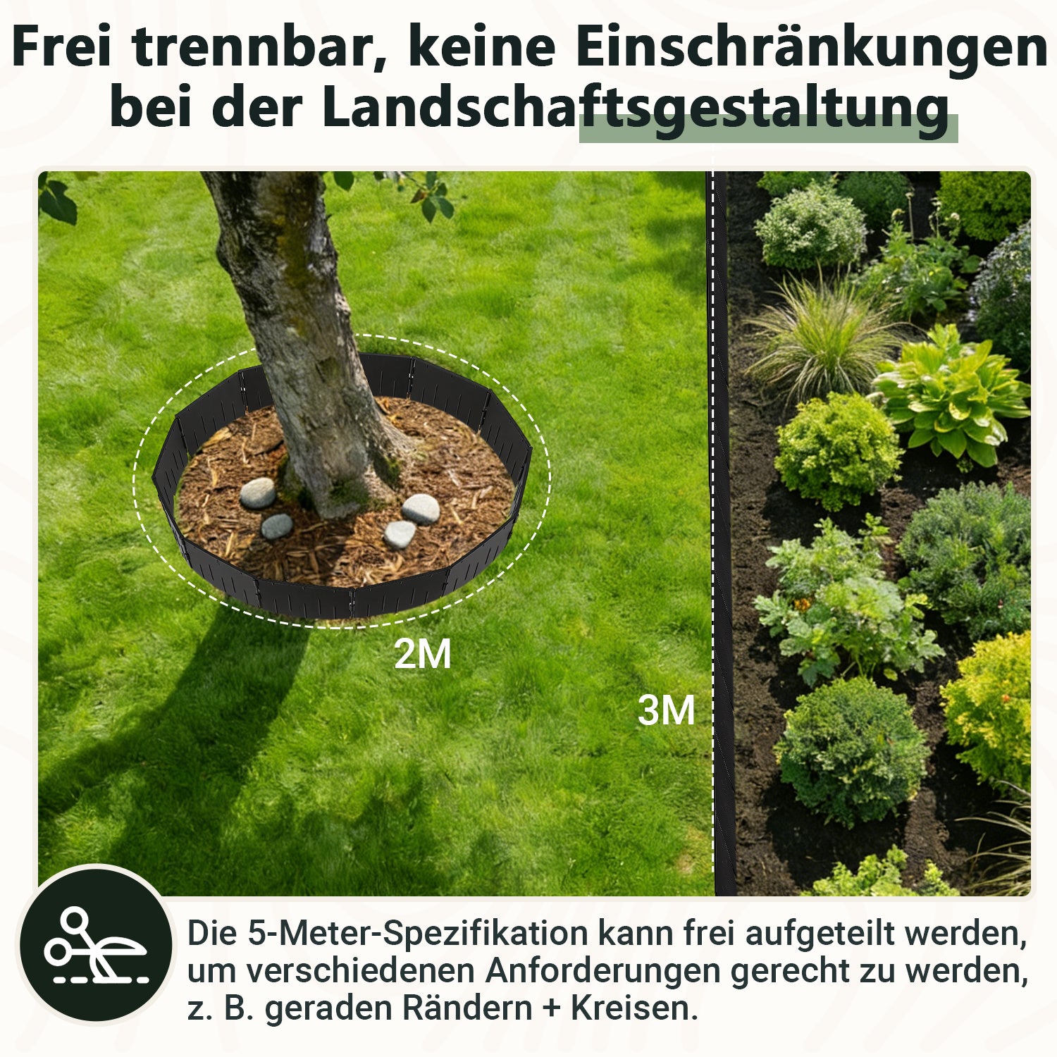 Jopassy Rasenkante aus PP-Kunststoff – flexible Beeteinfassung / Beetumrandung für Garten, Rasen & Blumenbeet, 5 m / 10 m / 20 m