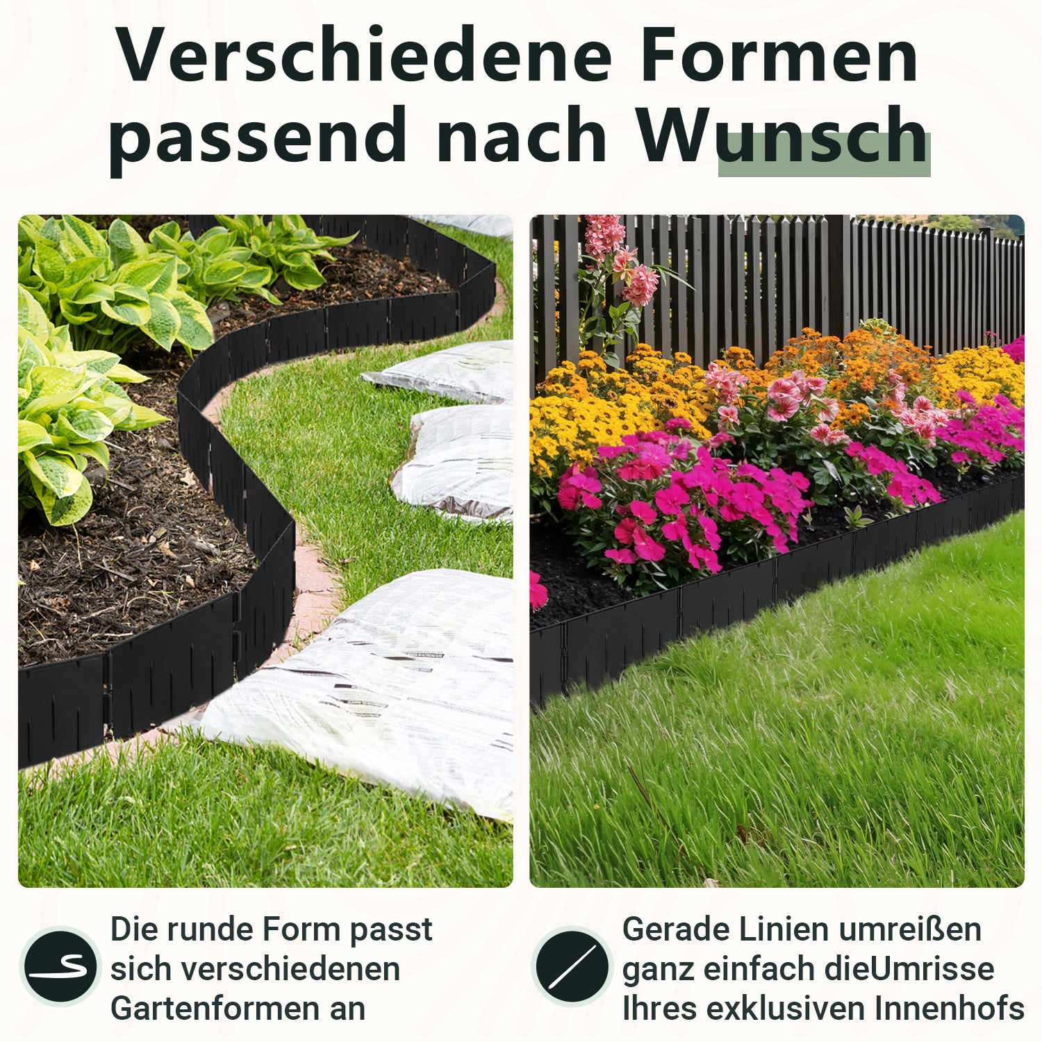 Jopassy Rasenkante aus PP-Kunststoff – flexible Beeteinfassung / Beetumrandung für Garten, Rasen & Blumenbeet, 5 m / 10 m / 20 m