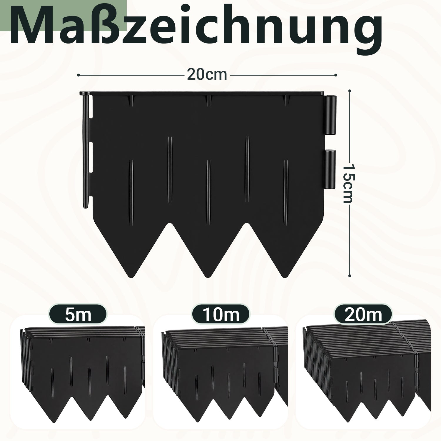 Jopassy Rasenkante aus PP-Kunststoff – flexible Beeteinfassung / Beetumrandung für Garten, Rasen & Blumenbeet, 5 m / 10 m / 20 m