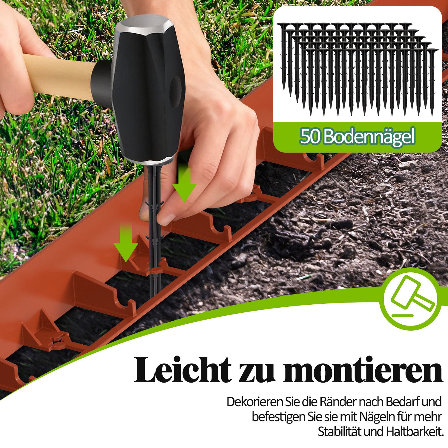 Jopassy Rasenkante Kunststoff, Pflasterkante mit Erdanker, Mähkante für Rasen, Beet