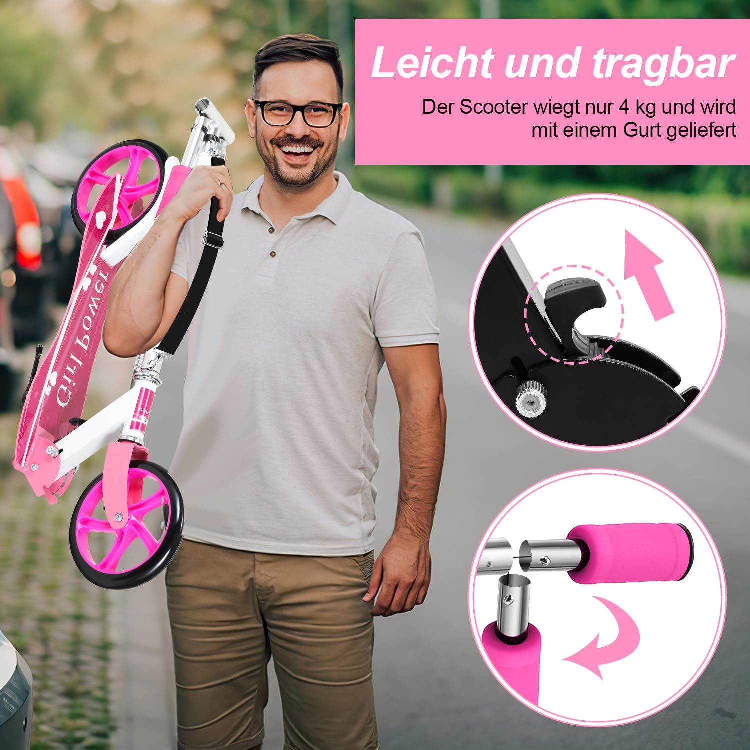 Jopassy Kinderroller klappbar höhenverstellbar 100 kg mit rutschfesten Reifen