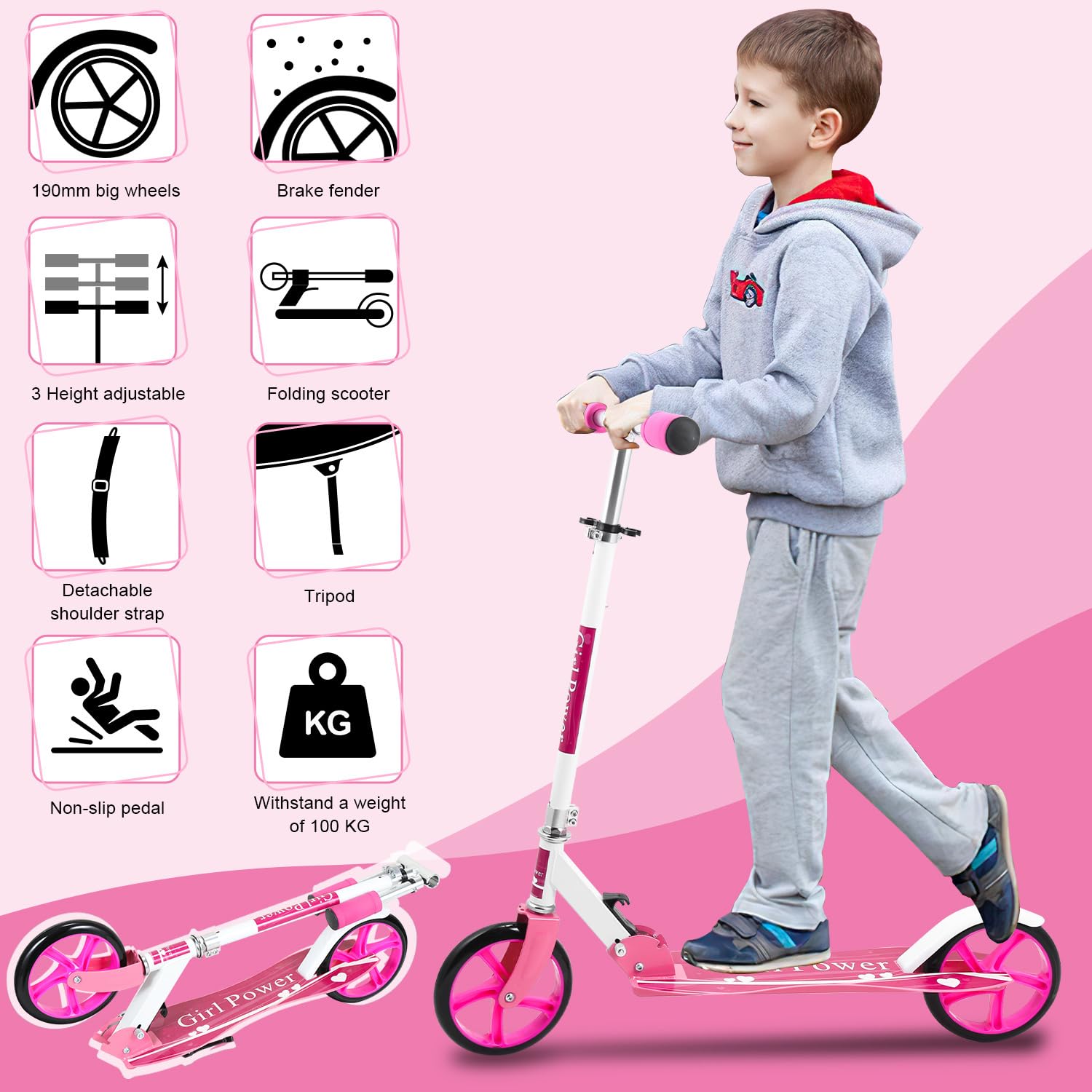 Jopassy Kinderroller klappbar höhenverstellbar 100 kg mit rutschfesten Reifen