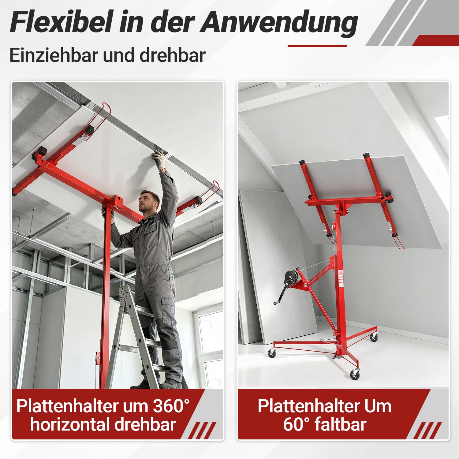 Jopassy Plattenheber Trockenbau bis 68 kg 140–350 cm höhenverstellbar mit 360° Drehfunktion