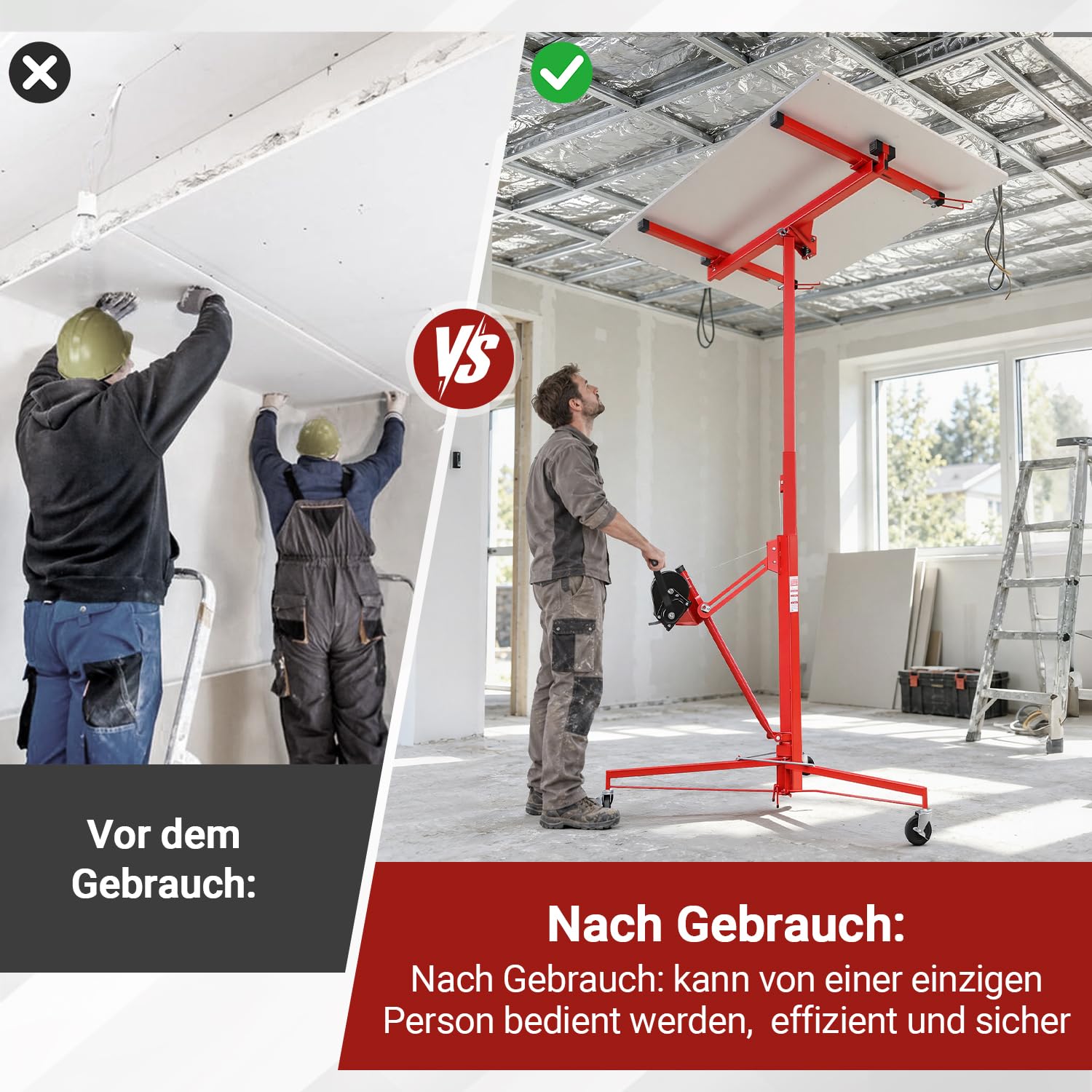Jopassy Plattenheber Trockenbau bis 68 kg 140–350 cm höhenverstellbar mit 360° Drehfunktion