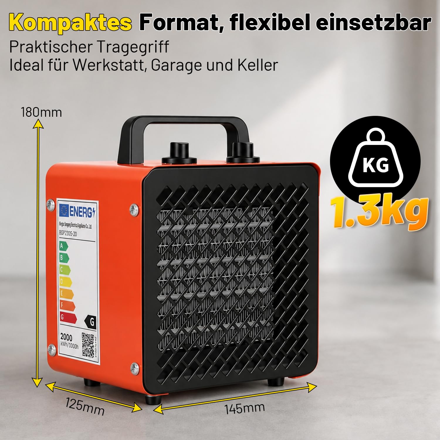 Jopassy Heizlüfter 2000/3000W kompakter Bauheizer mit Thermostat