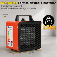Jopassy Heizlüfter 2000/3000W kompakter Bauheizer mit Thermostat