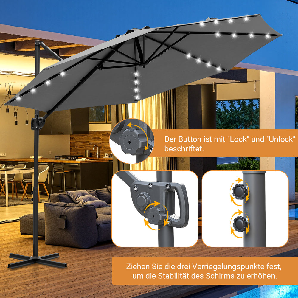 Jopassy Sonnenschirm Ampelschirm 300 x 300 cm, Rund Wasserdicht Terrassenschirm