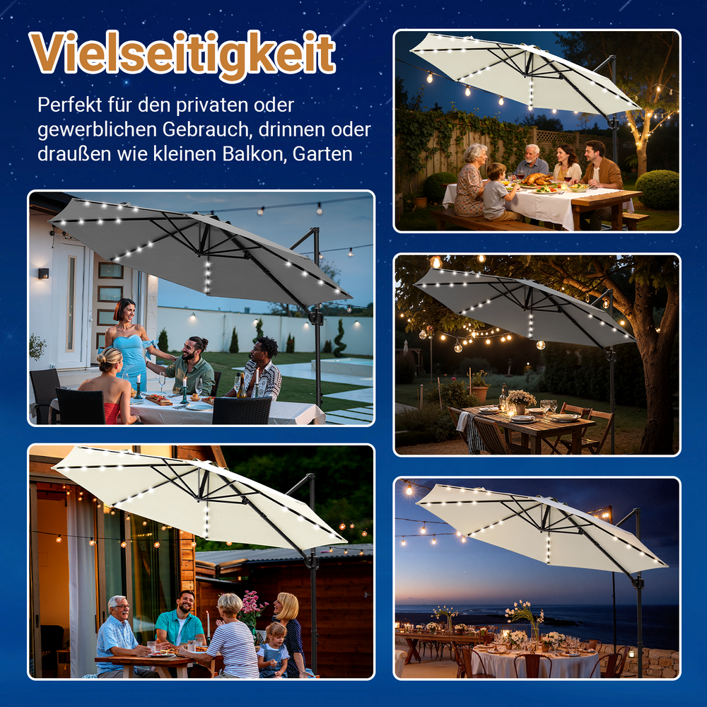 Jopassy Sonnenschirm Ampelschirm 300 x 300 cm, Rund Wasserdicht Terrassenschirm