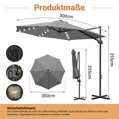 Jopassy Sonnenschirm Ampelschirm 300 x 300 cm, Rund Wasserdicht Terrassenschirm