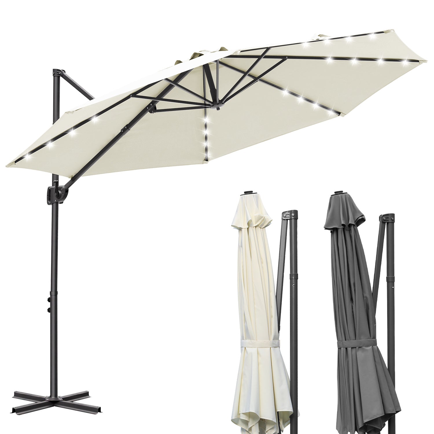 Jopassy Sonnenschirm Ampelschirm 300 x 300 cm, Rund Wasserdicht Terrassenschirm