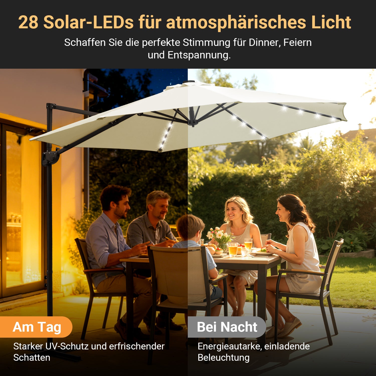 Jopassy Sonnenschirm Ampelschirm 300 x 300 cm, Rund Wasserdicht Terrassenschirm