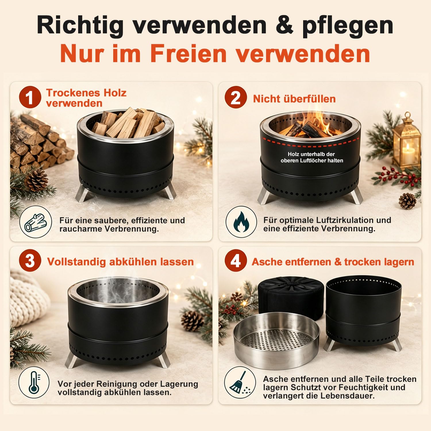 Jopassy Feuerschale Edelstahl Ø50 cm raucharm und klappbar