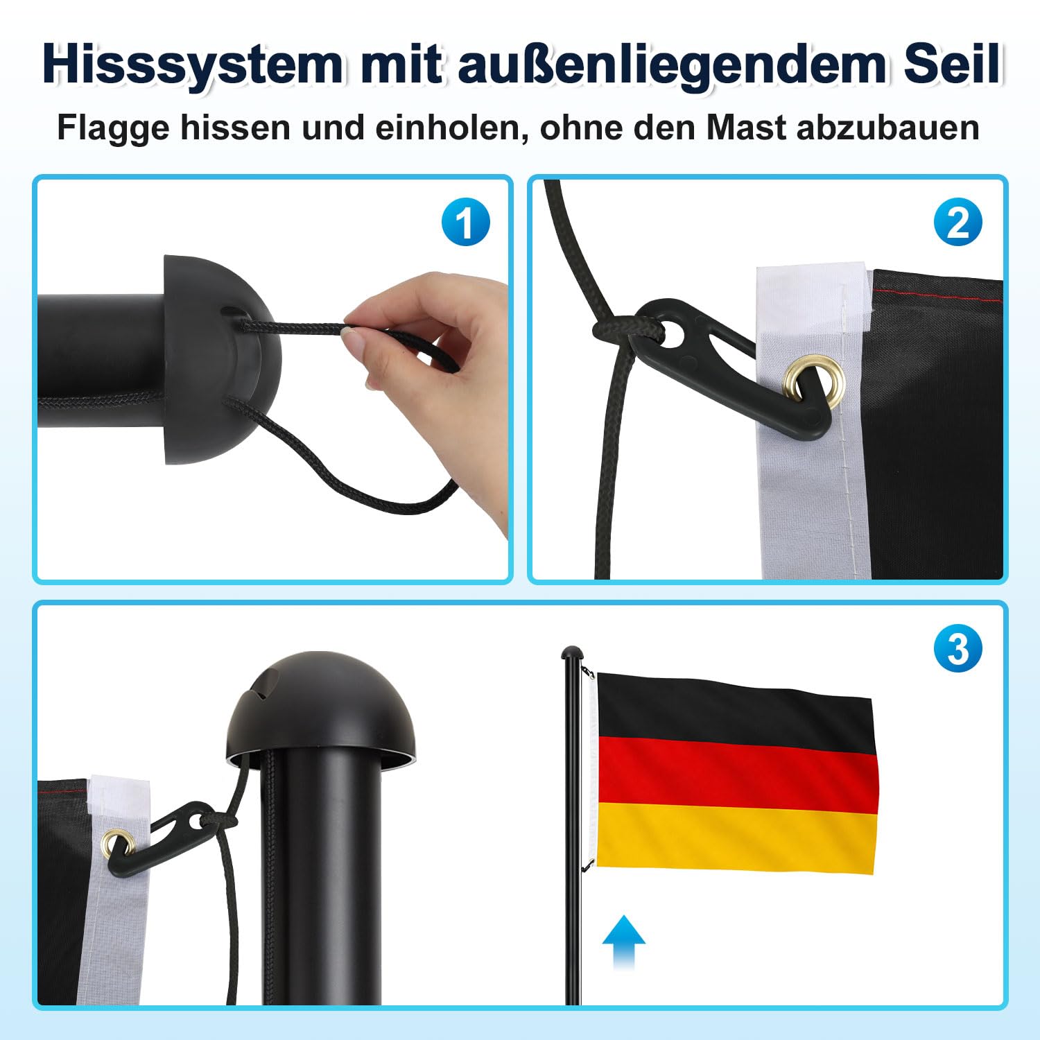 Jopassy Fahnenmast 6,5 m aus Aluminium Ø50 mm mit Deutschlandflagge und Bodenhülse