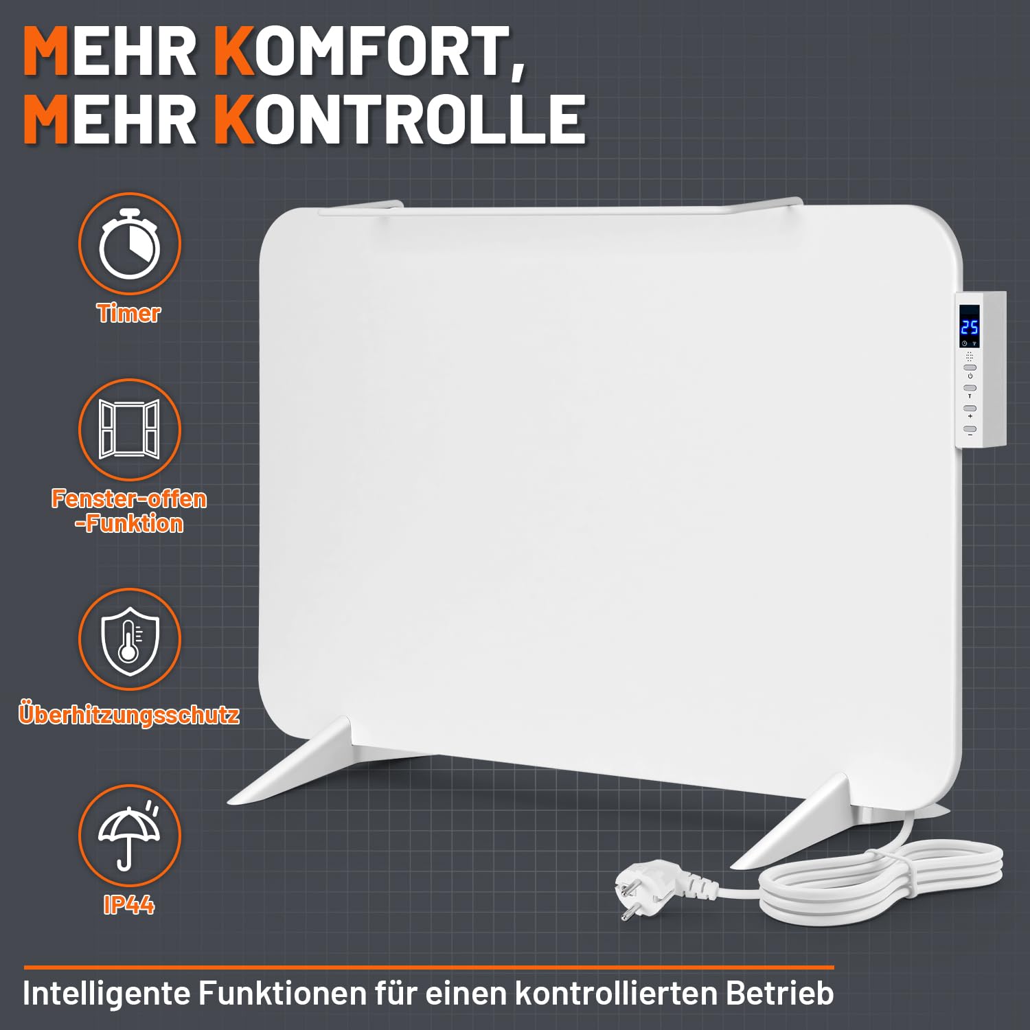 Jopassy Infrarotheizung 450/800W mit Smart Thermostat App Handtuchhalter IP44