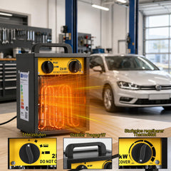 Jopassy Heizlüfter 2000/3000W Bauheizer mit Thermostat Kippschutz für 30 m²