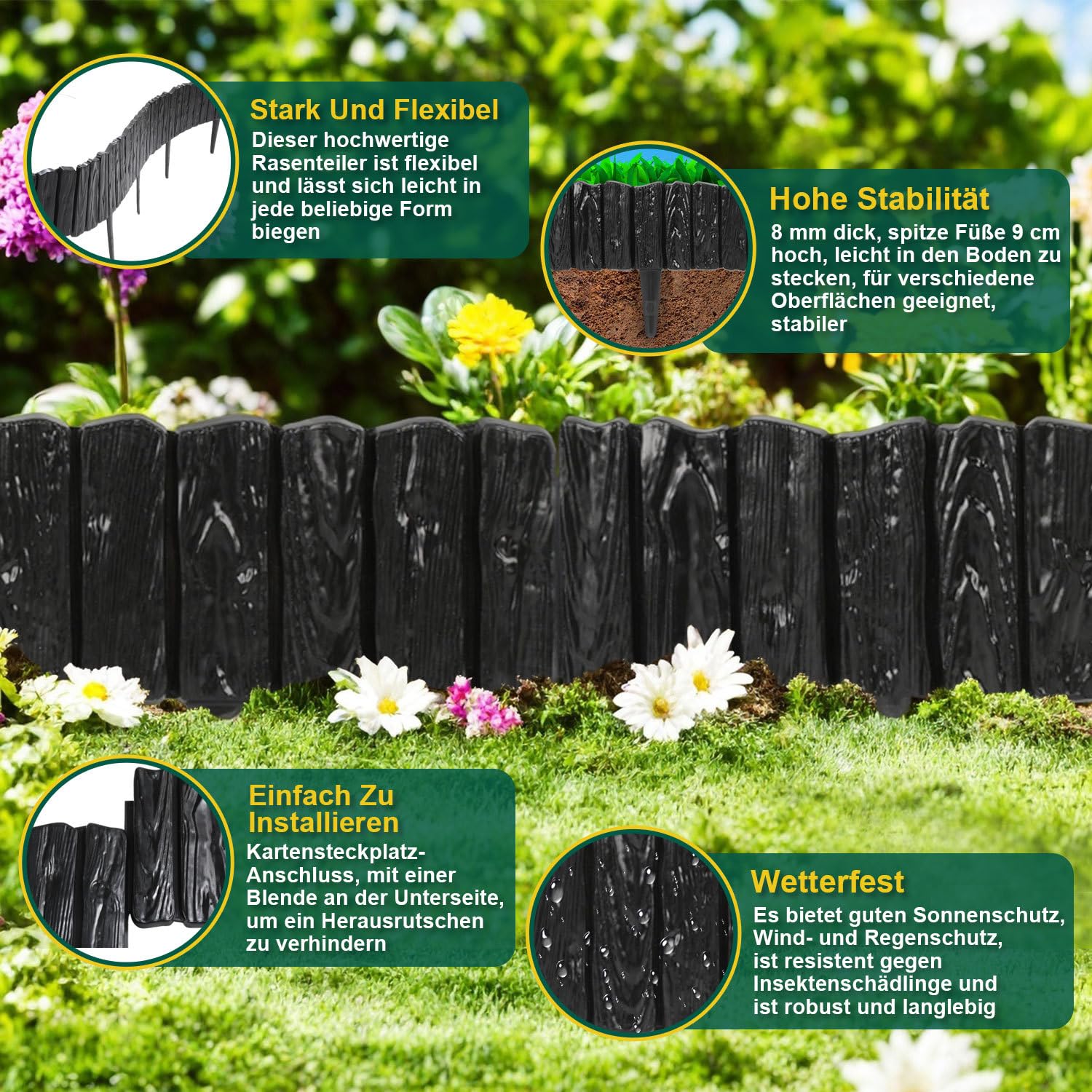 Jopassy Rasenkante Kunststoff Holz-Optik Beetumrandung für Garten