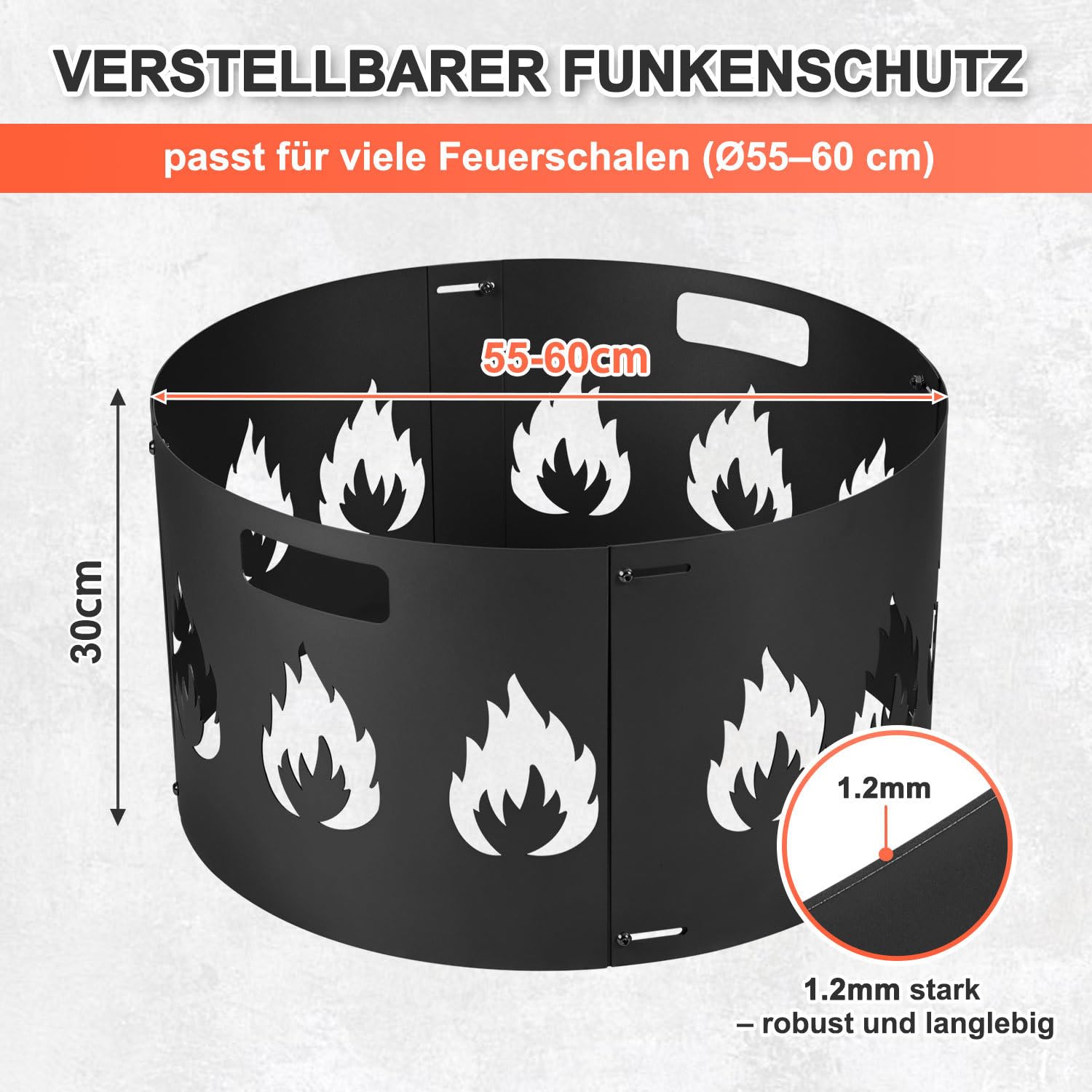 Jopassy Funkenschutz für Feuerschalen Ø 55–100 cm verstellbar aus Stahl