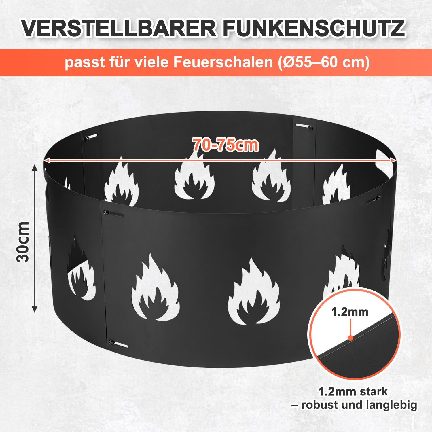 Jopassy Funkenschutz für Feuerschalen Ø 55–100 cm verstellbar aus Stahl