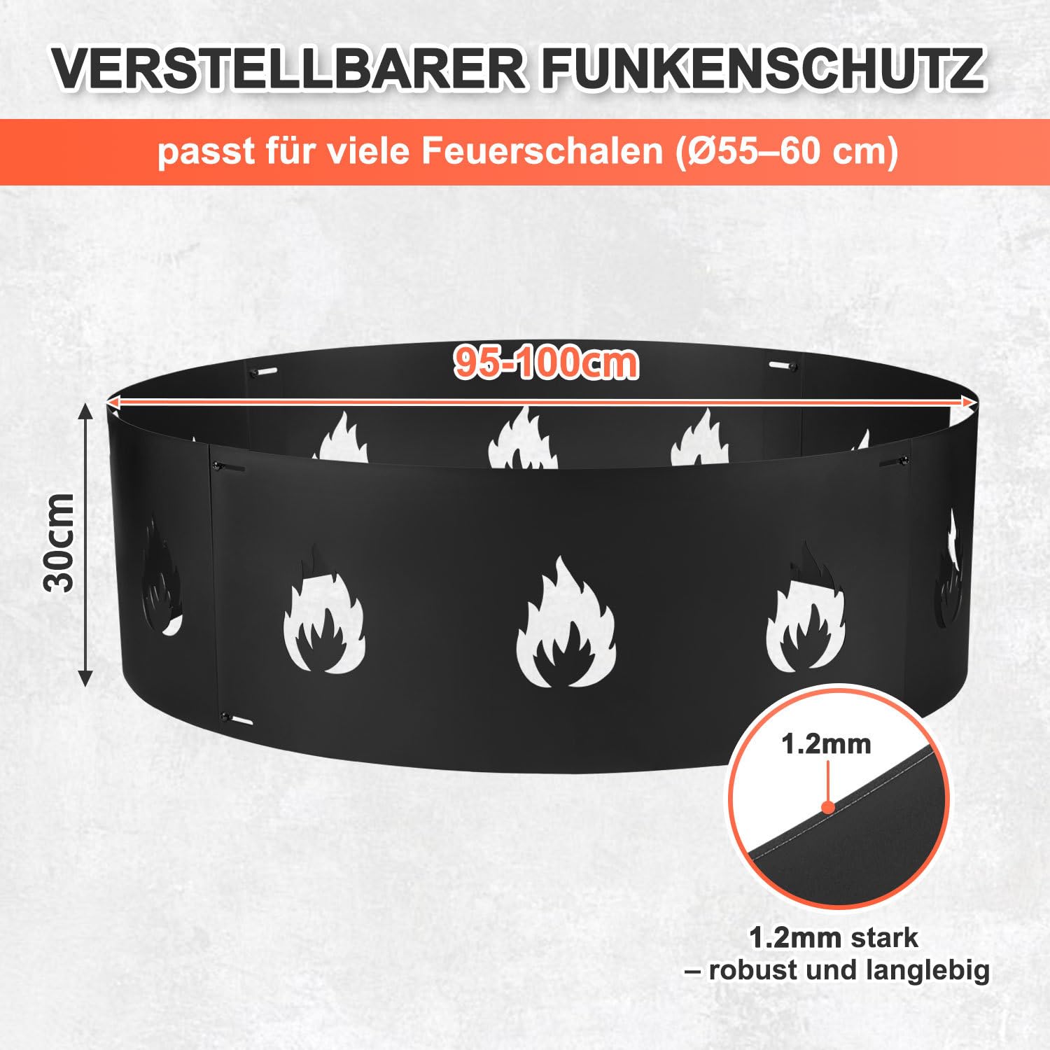Jopassy Funkenschutz für Feuerschalen Ø 55–100 cm verstellbar aus Stahl
