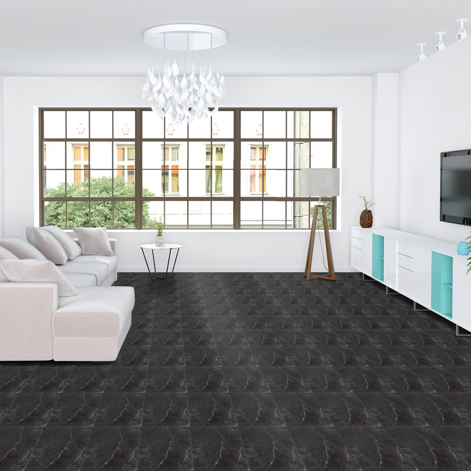 Jopassy PVC Bodenbelag selbstklebend Vinyl Bodenfliesen Marmoroptik 30x30cm