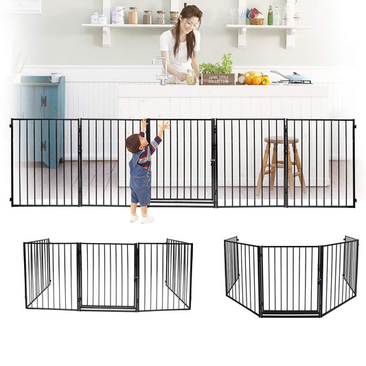 Jopassy Kaminschutzgitter 5-teilig 304 × 76 cm mit Tür Faltbar für Kinder und Haustiere