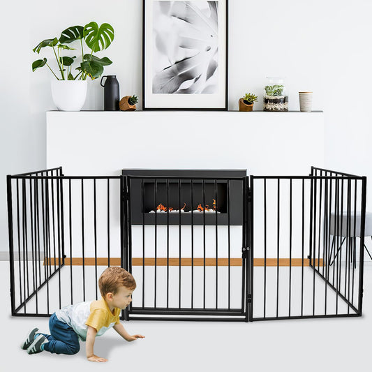 Jopassy Kaminschutzgitter 5-teilig 304 × 76 cm mit Tür Faltbar für Kinder und Haustiere