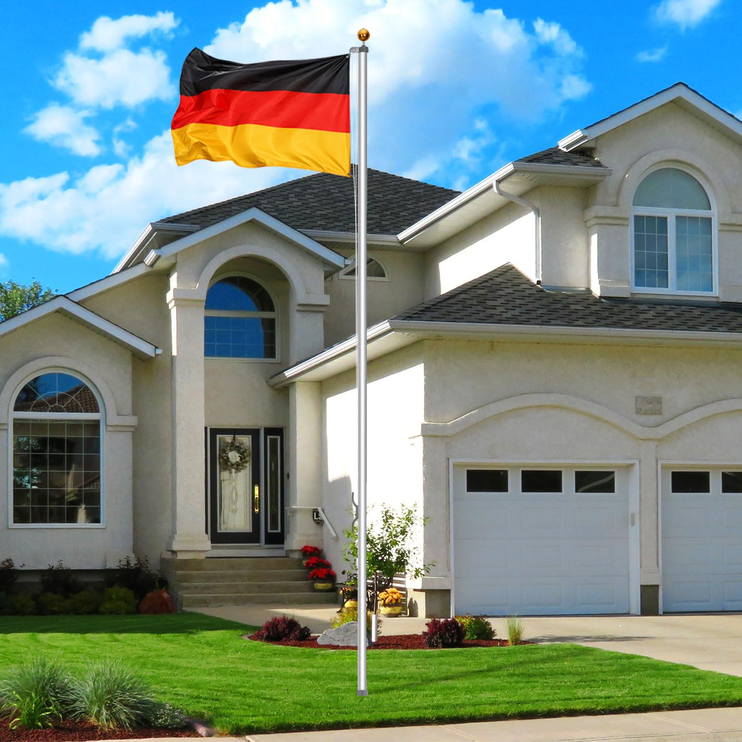 Jopassy Fahnenmast 6,5 m aus Aluminium mit Seilzug und Deutschlandflagge