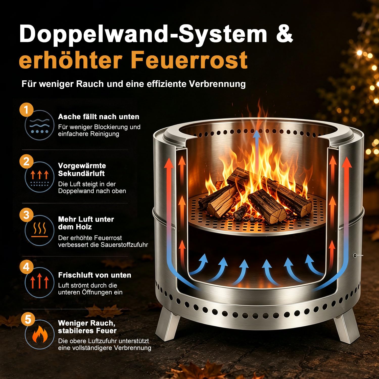 Jopassy Feuerschale Edelstahl Ø50 cm raucharm und klappbar