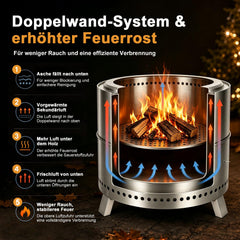 Jopassy Feuerschale Edelstahl Ø50 cm raucharm und klappbar