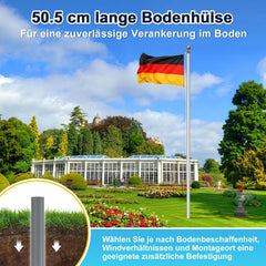 Jopassy Fahnenmast 6,5 m aus Aluminium mit Seilzug und Deutschlandflagge